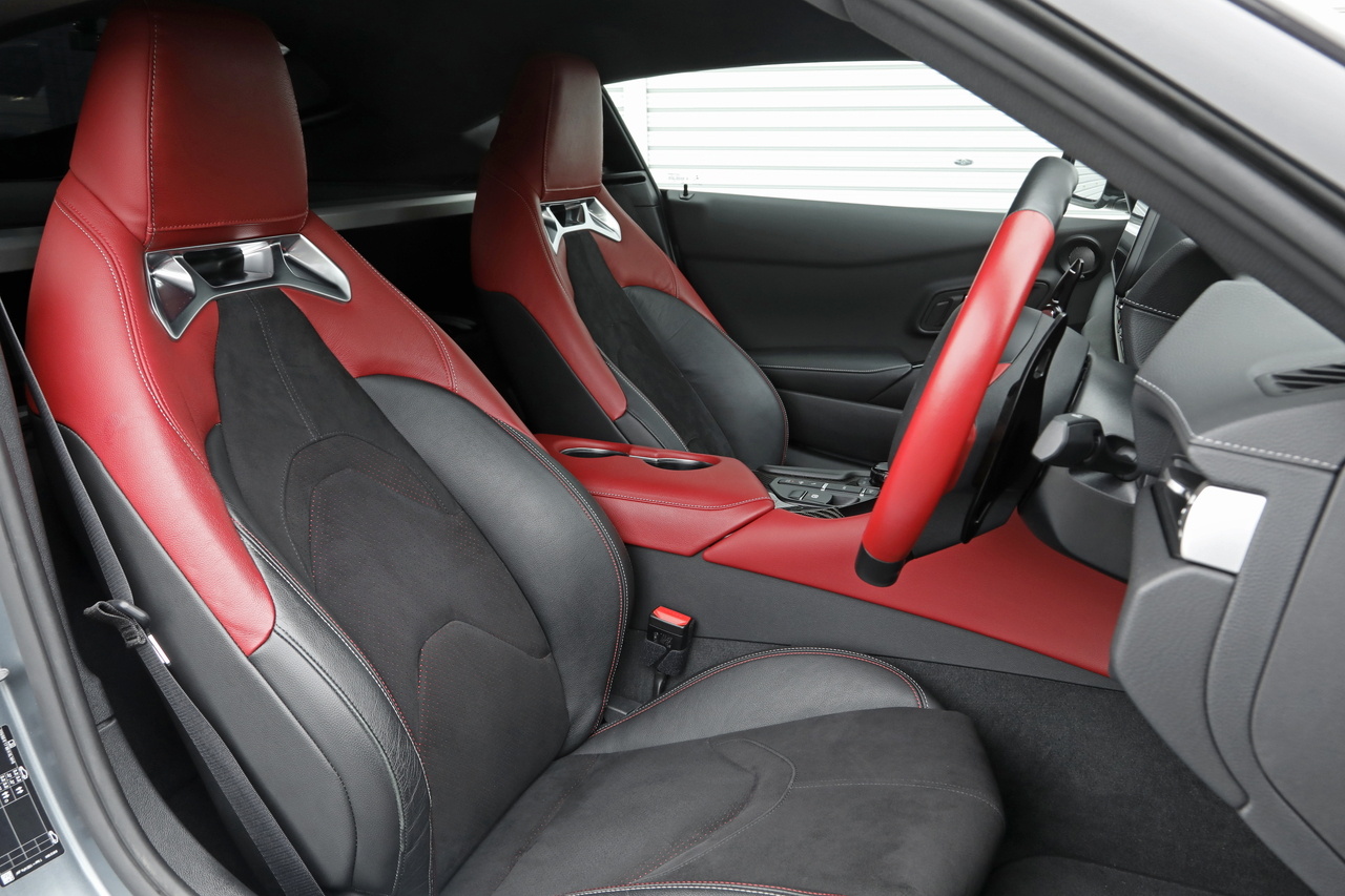 トヨタ スープラ RZ 台数限定カラー/マットストームグレー HKSカーボンサクション＆HAS フロント＆リアスポイラー 鍛造19AW 赤/黒インテリア JBLサウンド