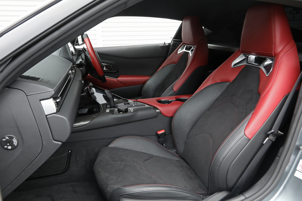 トヨタ スープラ RZ 台数限定カラー/マットストームグレー HKSカーボンサクション＆HAS フロント＆リアスポイラー 鍛造19AW 赤/黒インテリア JBLサウンド