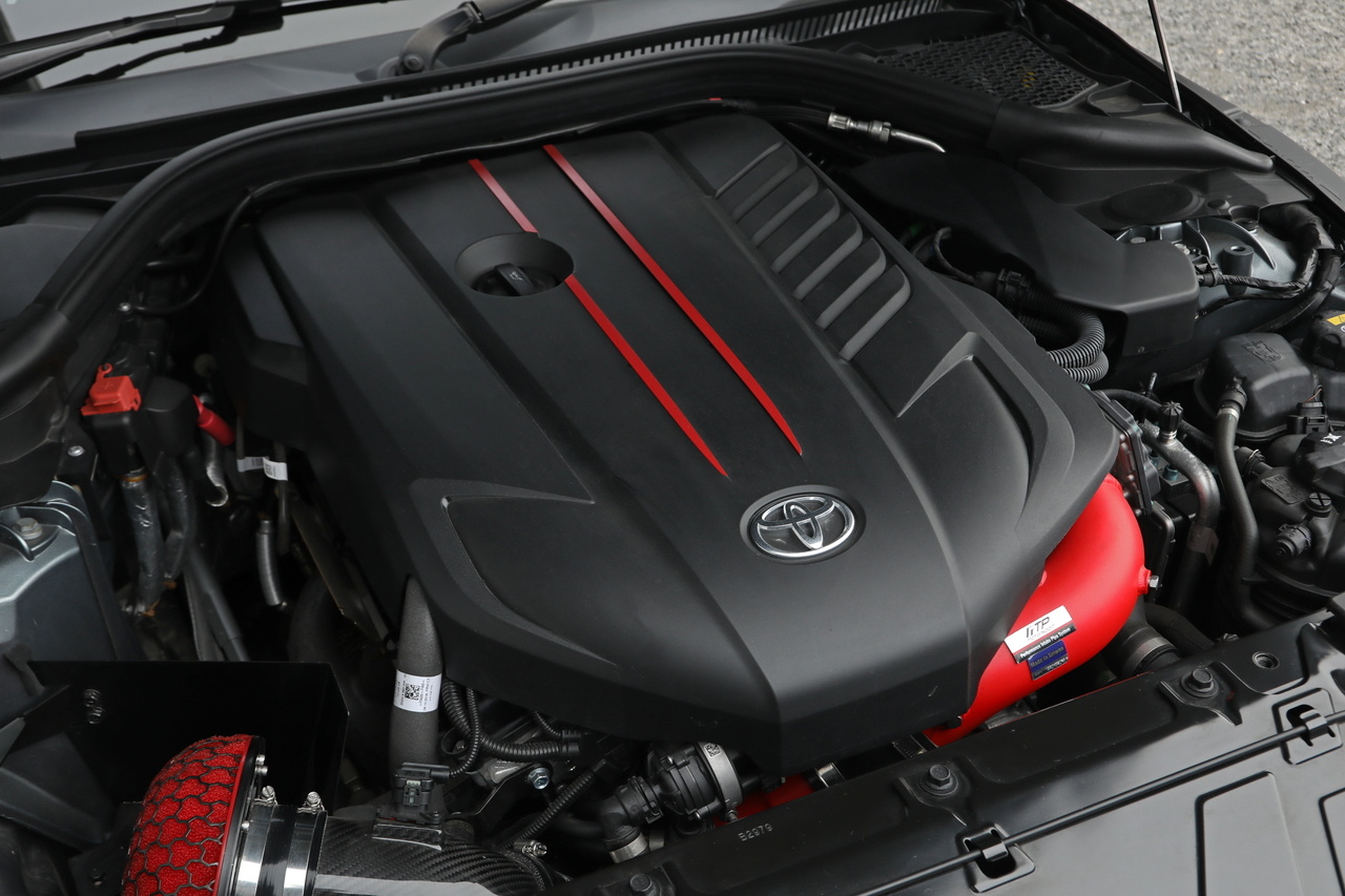 トヨタ スープラ RZ 台数限定カラー/マットストームグレー HKSカーボンサクション＆HAS フロント＆リアスポイラー 鍛造19AW 赤/黒インテリア JBLサウンド